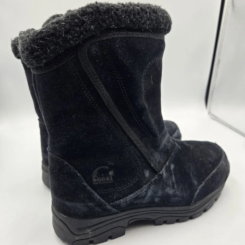 Sorel Boots Womens 8 Waterfall Thinsulate Winter Snow‎ Boot NL1964-010 Black Zip